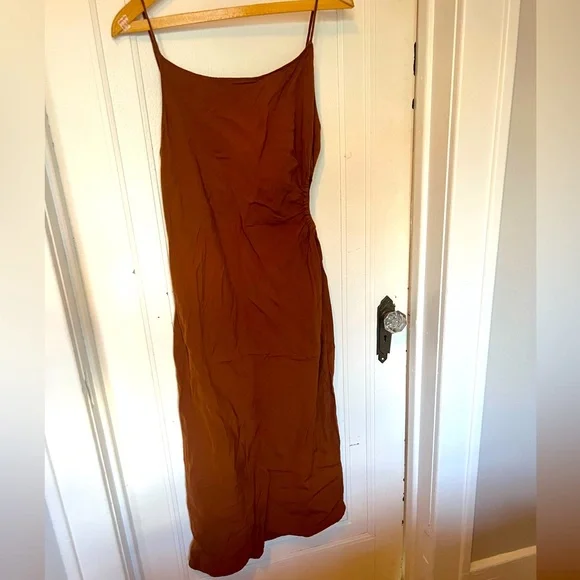 chinese dress ladies BRAND NEW ZARA WOMAN 100% LINEN BROWN FIT & FLARE DRESS SIZE S UK 8   Whispers Dress Agency